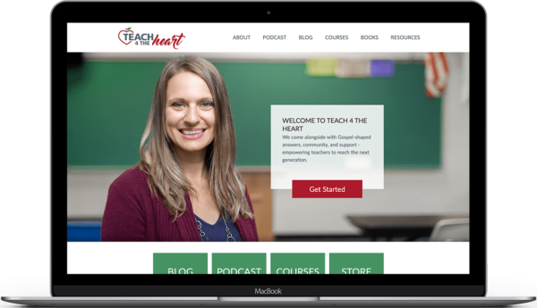 Teach 4 the Heart template-based, extensively customized, responsive website on laptop.